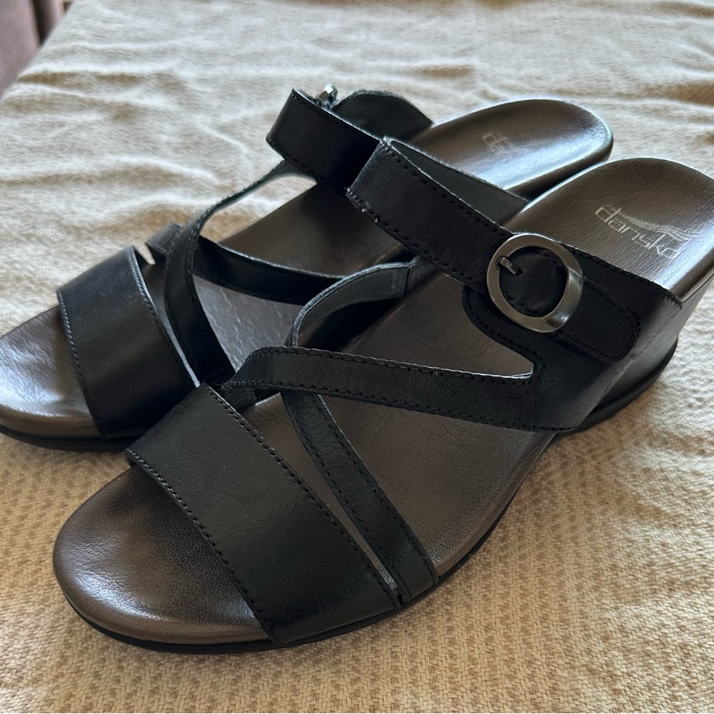 Dansko Black Leather Slide Sandals